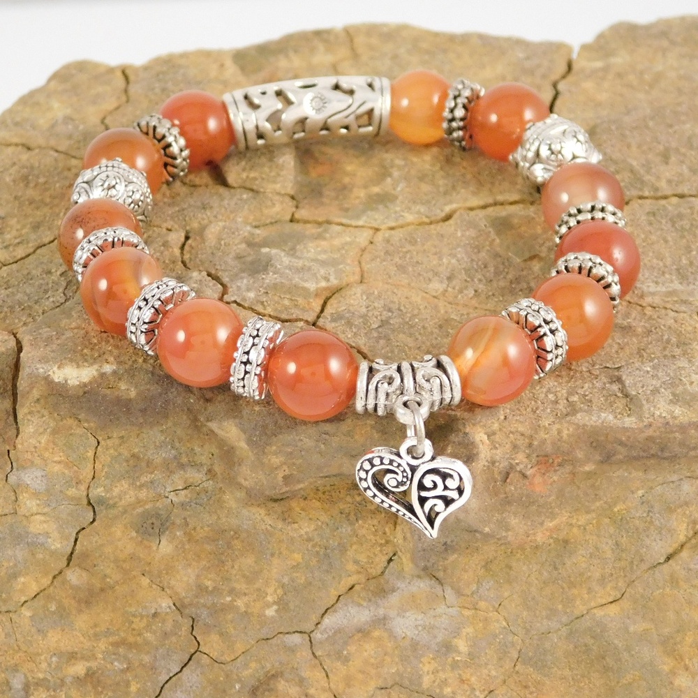 Jasper Tibetan Beaded Heart Charm Bracelet